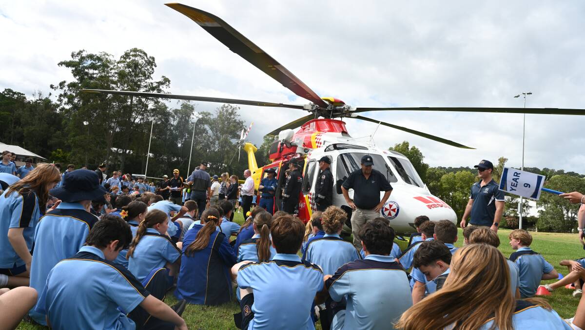Westpac Rescue Helicopter school visit to Trinity Catholic College at the Southern Cross University grounds.