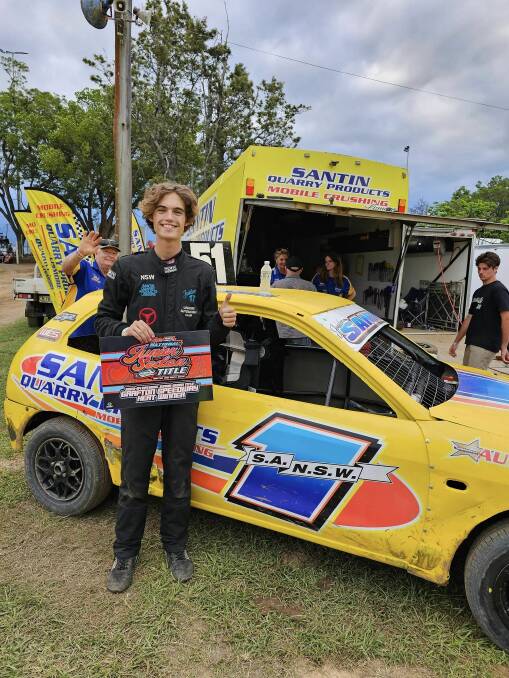Lismores's Jaiden Santin won the Australian Junior Sedan Championship at Grafton. Picture by Speedway Sedans Australia