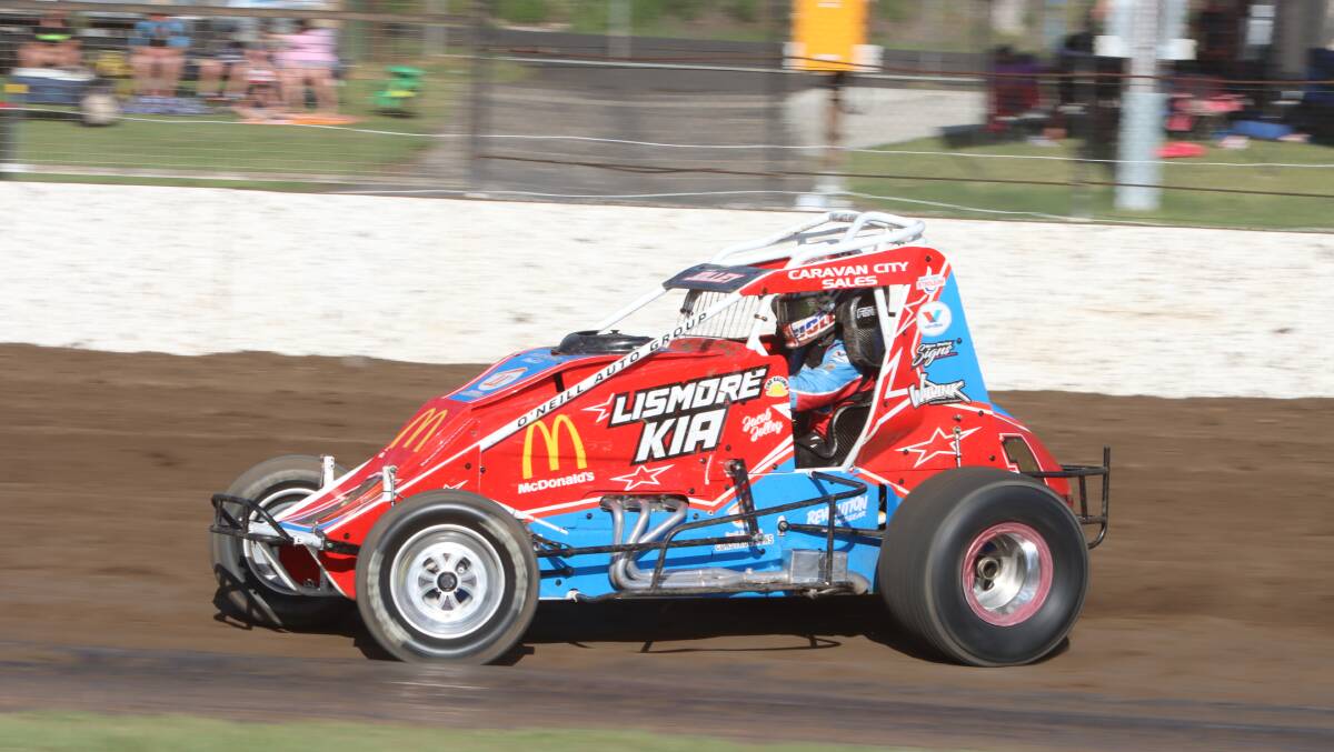 Local Jacob Jolley is a star performer and currently leads the Wingless Sprintcar Track Championship point standings at Castrol Lismore Speedway. Photo: Tony Powell.